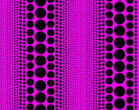 A pink background with many black circles overlaid.