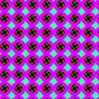 A  lattice structure of pink, with smaller lattice structures of yellow inside, and black and teal backgrounds. 